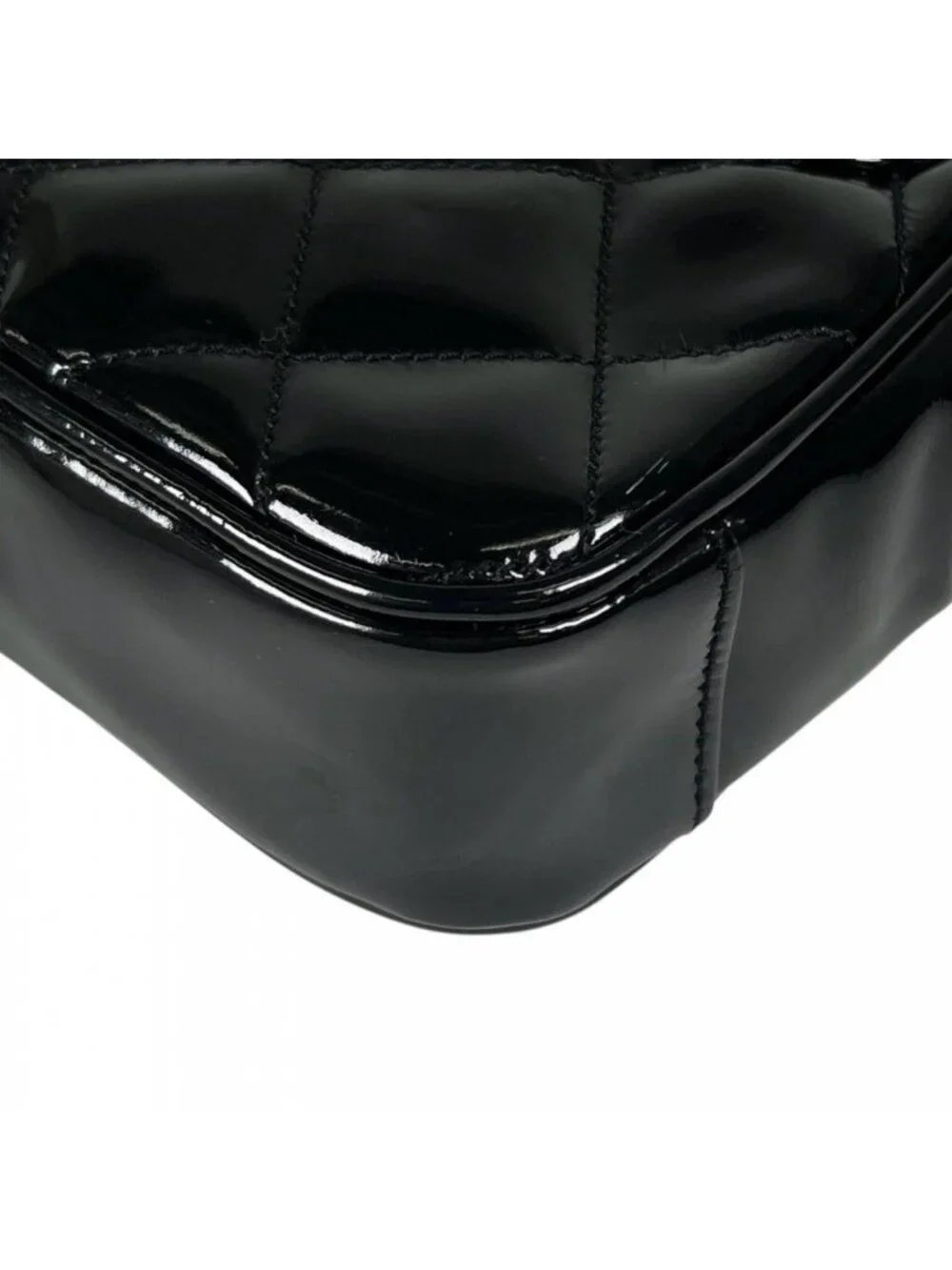 Chanel Shoulder Bag Quilted Enamel Black Gold